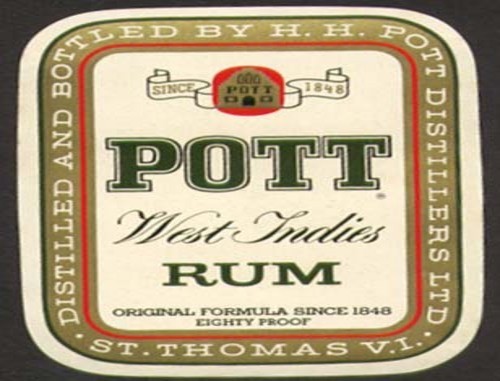 Pott West Indies Rum St Thomas label unused