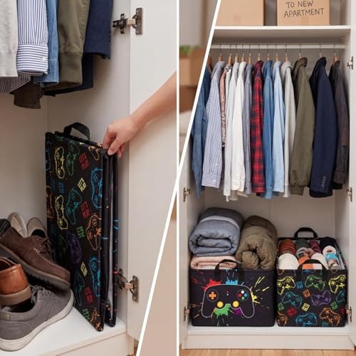 2 Pcs Gamer Laundry Basket Hamper Foldable Rectangle Kids Laundry Baskets Boys