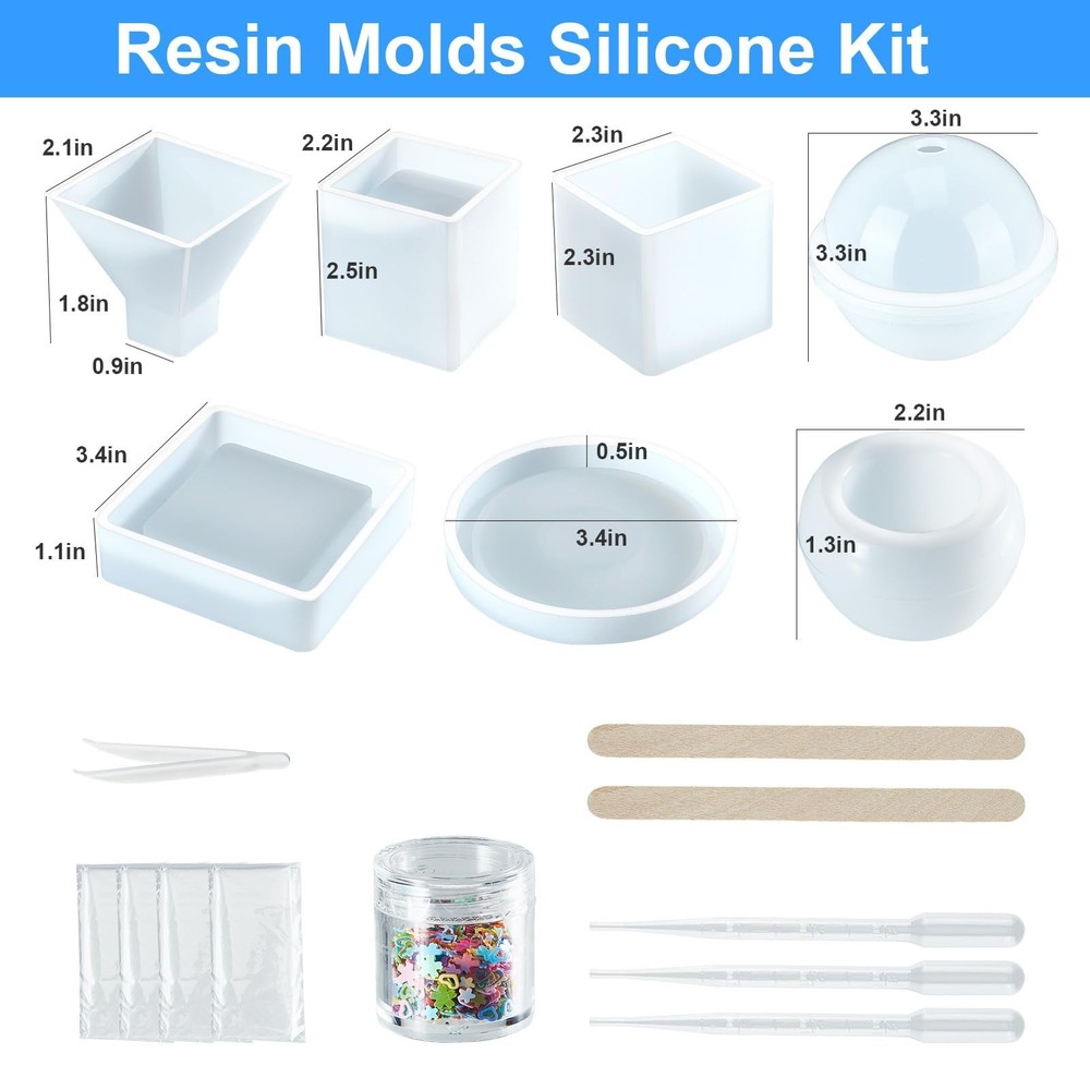 Resin Molds Silicone Kit 20Pcs,Epoxy Resin Molds Including Sphere,Cube,Pyrami...