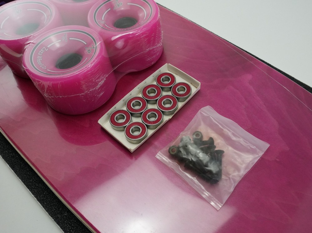 Longboard Skateboard Lot/Kit Deck, Trucks, Wheels, Bearings, Griptape, &Hardware