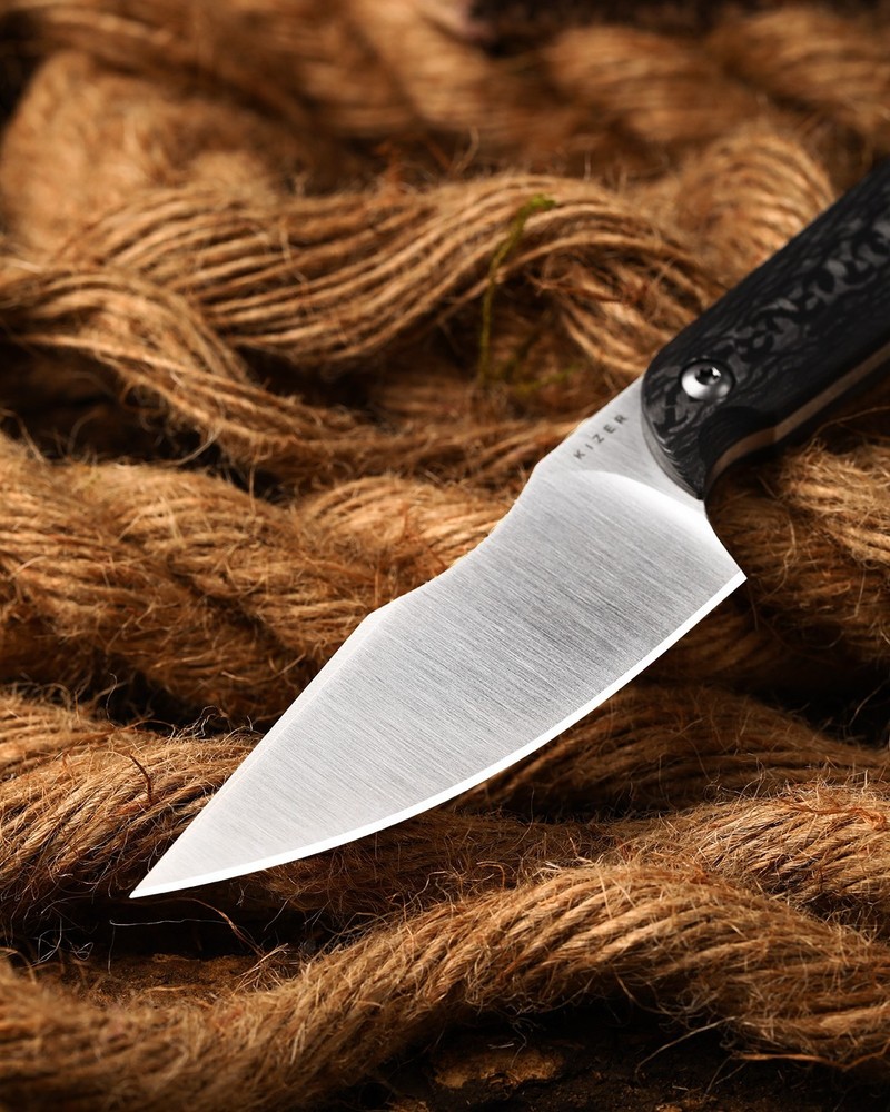 Kizer Mini Harpoon Drop Point Fixed Knife M390 Blade Carbon Fiber Handle+ Sheath