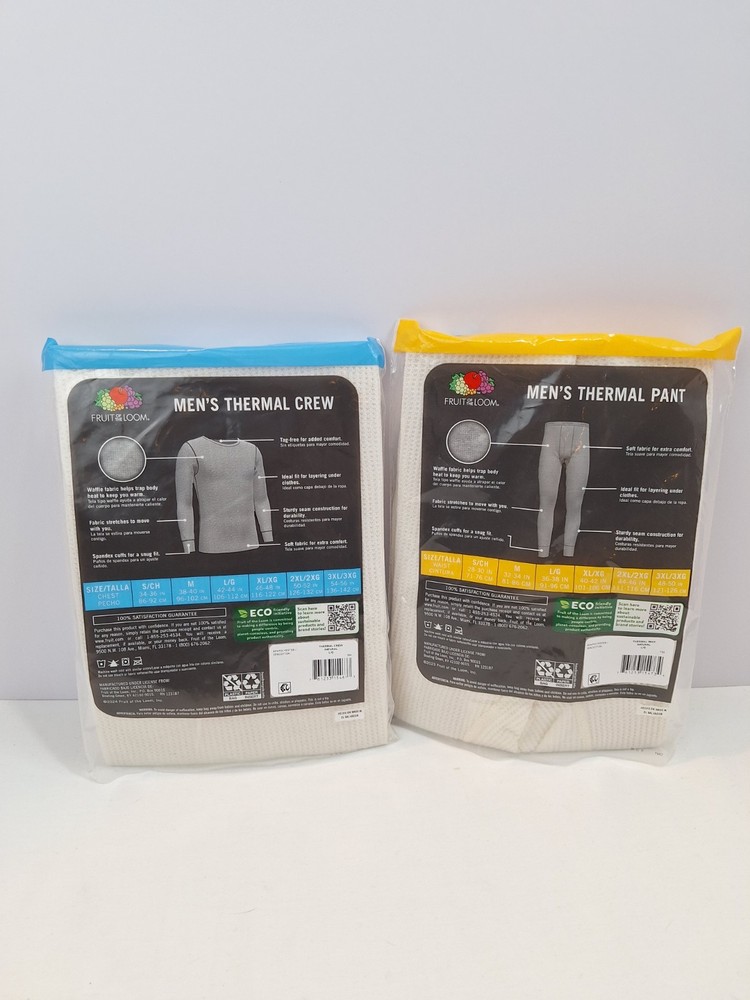 Thermal Base Layer Set Top & Bottom White Size L Cold Weather Winter Long John