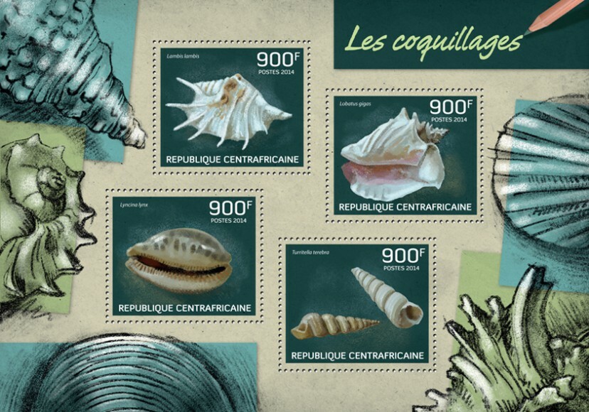Centrafrique 2014 MNH. SHELLS. Y&T  Code: 3170-3173  |  Michel Code: 4680-4683