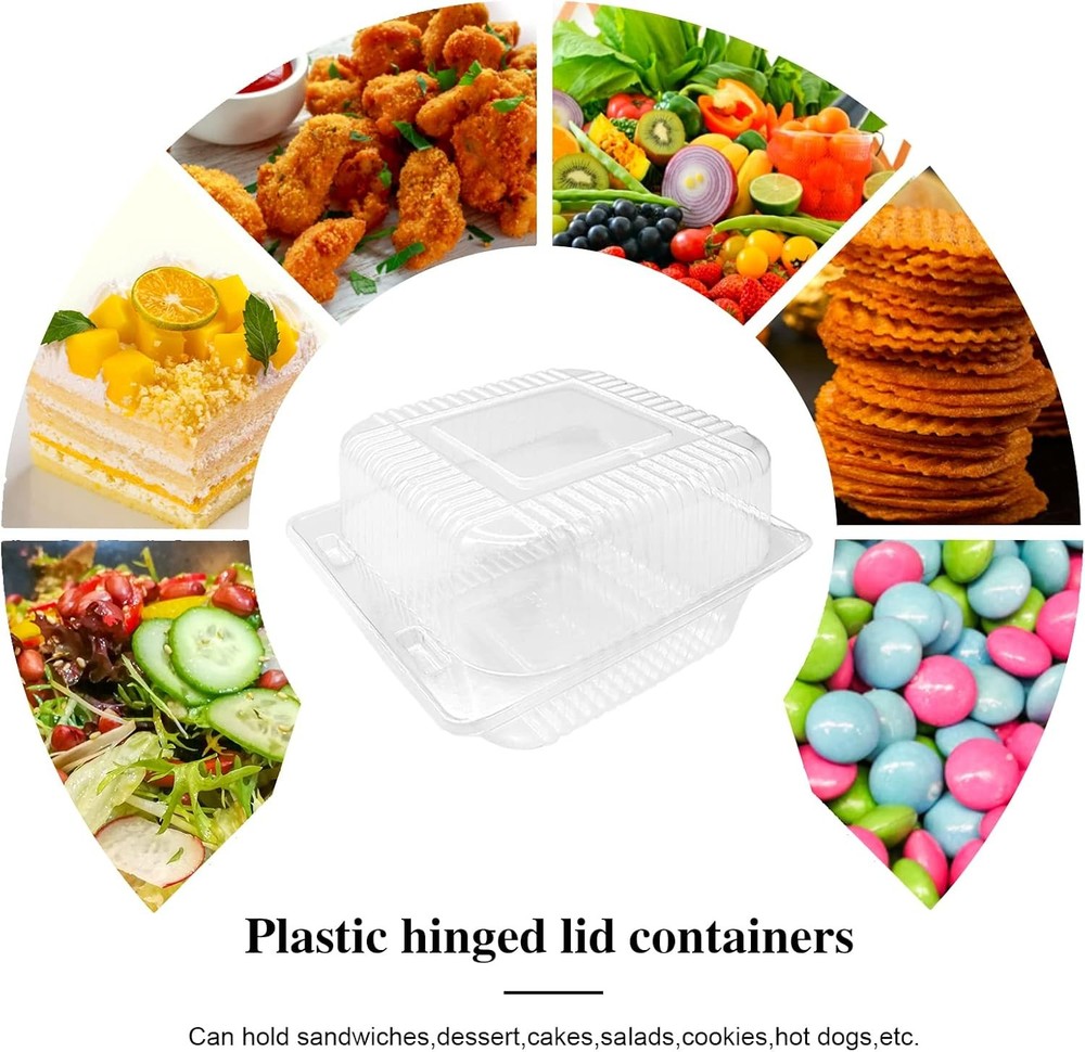 100-Pack Clear Hinged Plastic Food Containers Disposable Lids
