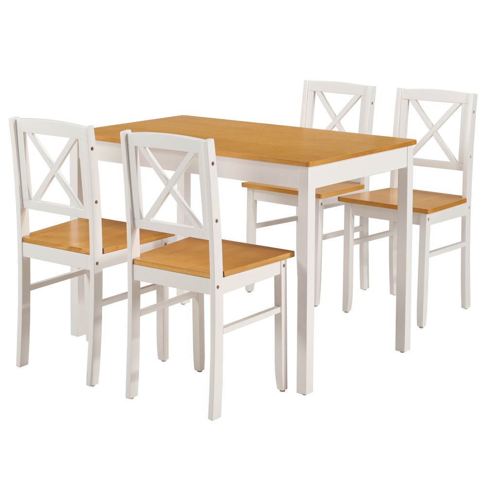 5-Piece Dining Table Set with 4 Chairs, Natural Pine, Space-Saving