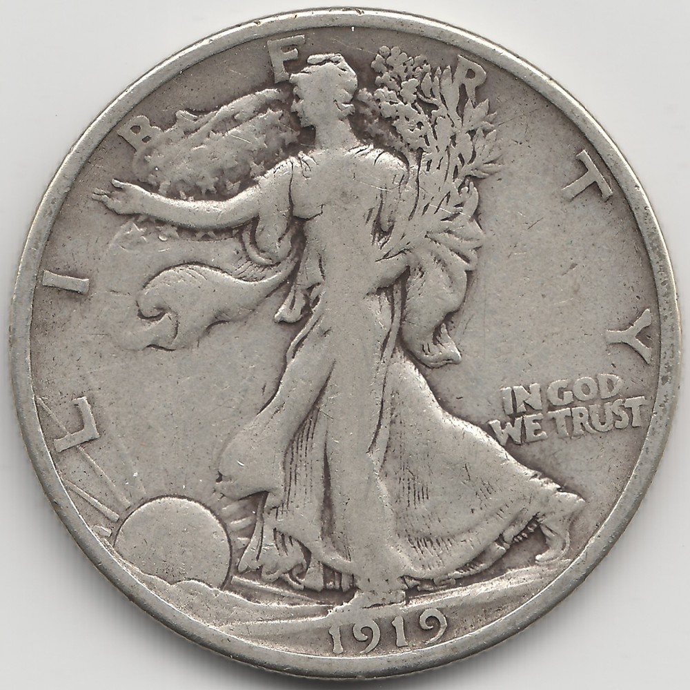 1919 Walking Liberty Half Dollar, F+