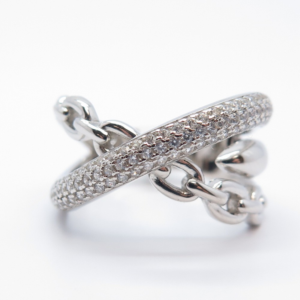 925 Sterling Silver Pave C Z Chain Crossover Ring Size 9