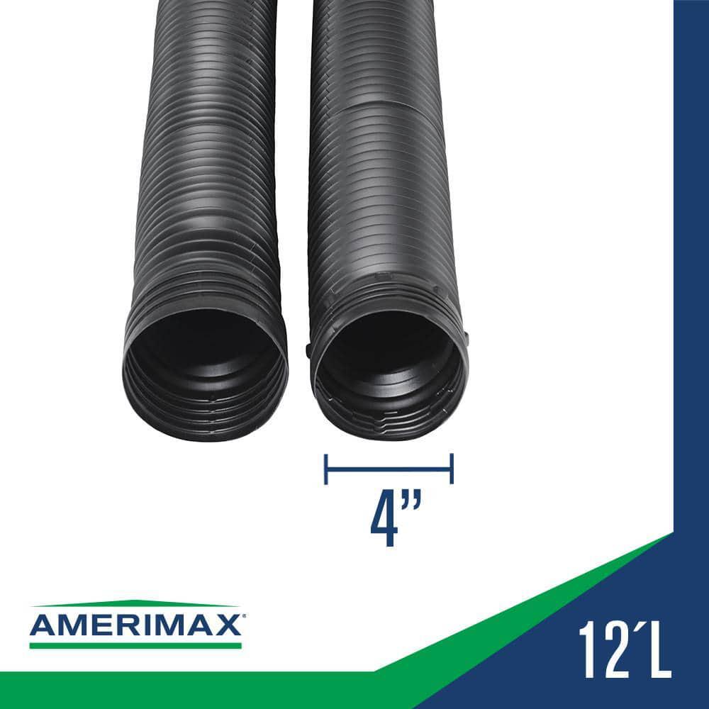 FLEX Drain 4in x 12ft Solid Drain Pipe Black Copolymer Flexible Polypropylene