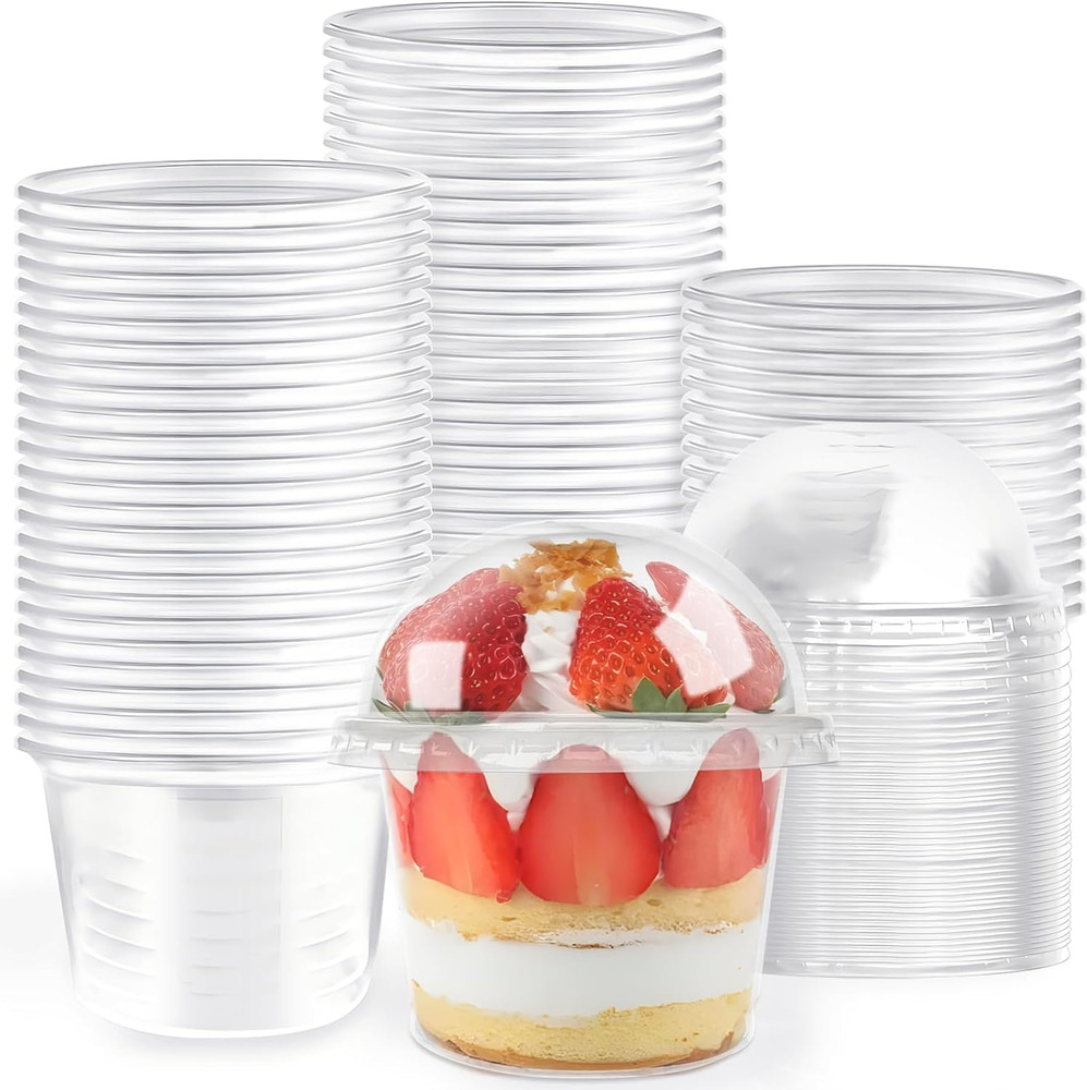 50 Pcs 8 OZ Disposable Plastic Cups with Dome Lids,Clear Dessert Cup,Mini Parfai