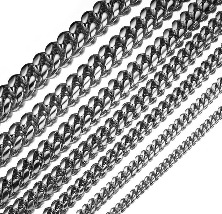10K Solid white Gold 6-18mm Curb Link Chain Necklace