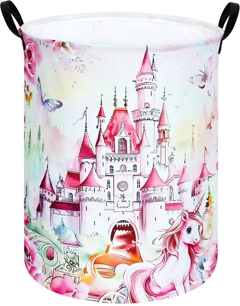 HUAYEE Round Castle Pattern Laundry Hamper Clothes Storage Basket Fabric Stor...