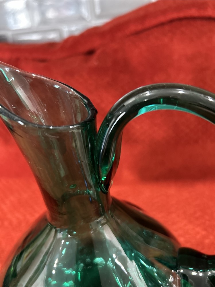 Studio art class pitcher applied handle bluish green
