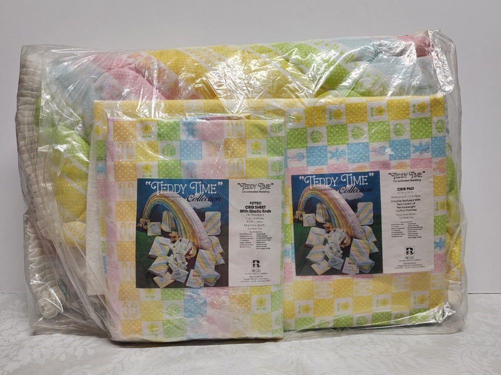 Vintage Rainbow "Teddy Time" Three Piece Crib Set. Designed By Hallmark.