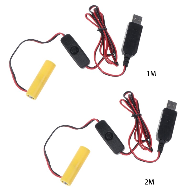 AA Battery USB Power Supply Adapter Cable with Switch Replace 1 AA Battery