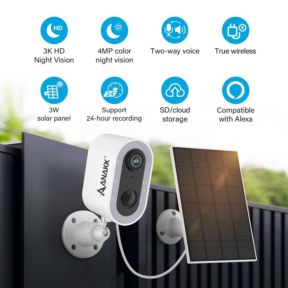 Solar Security Cameras Wireless Outdoor, Solar Camera for Home Security, Colo...