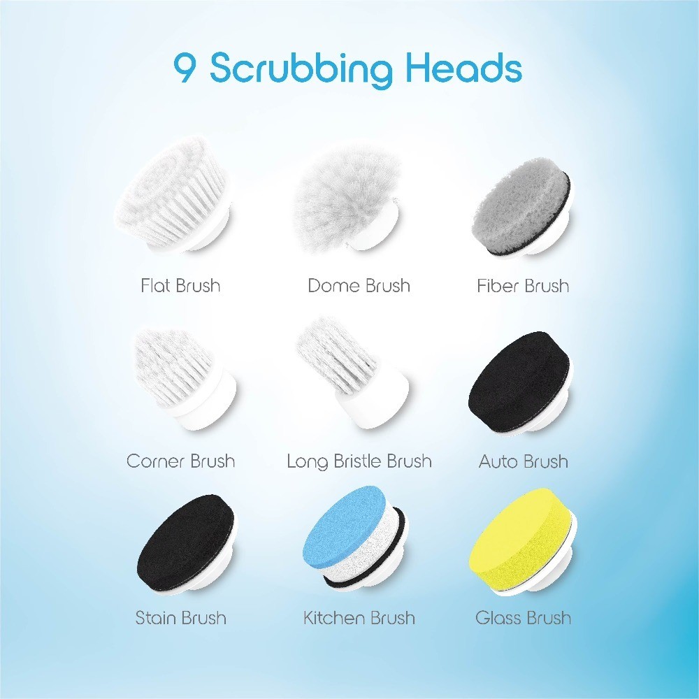 Rechargeable Cordless Electric Spin Scrubber Brush with 9 Replaceable Brush