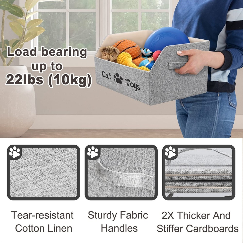 LOVSTORAGE 2X Thicker Large Cat Toy Bin Collapsible Box Sturdy Grey