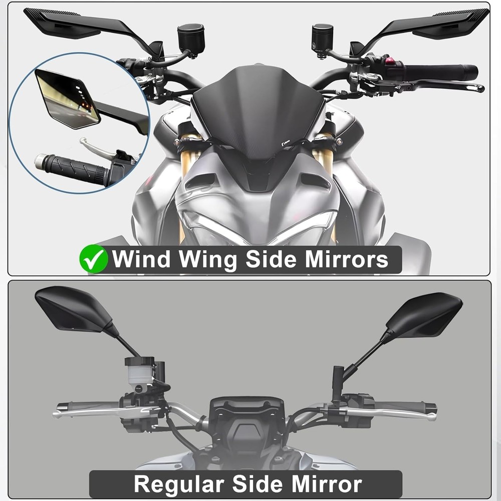 Motorcycle Rear View Mirrors, Stealth Wind Wing Side MirrorsLarge Mirror(Normal)