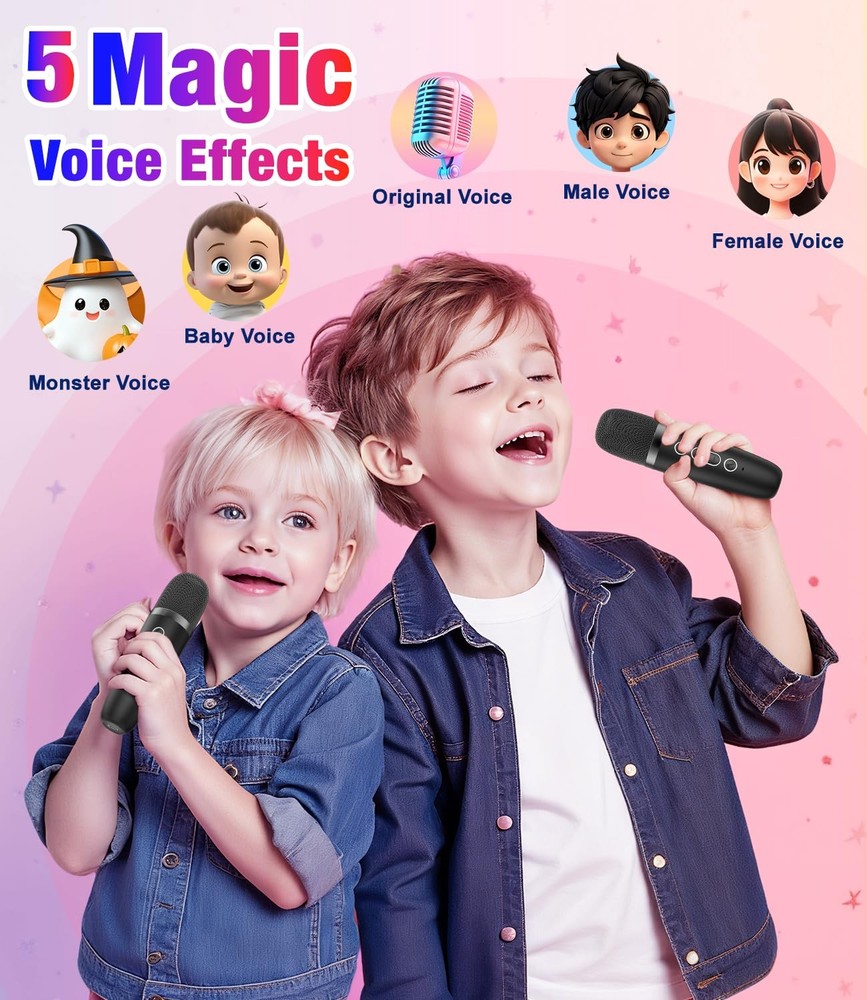 Mini Karaoke Machine, Portable Bluetooth Speaker with 2 Wireless Microphones ...