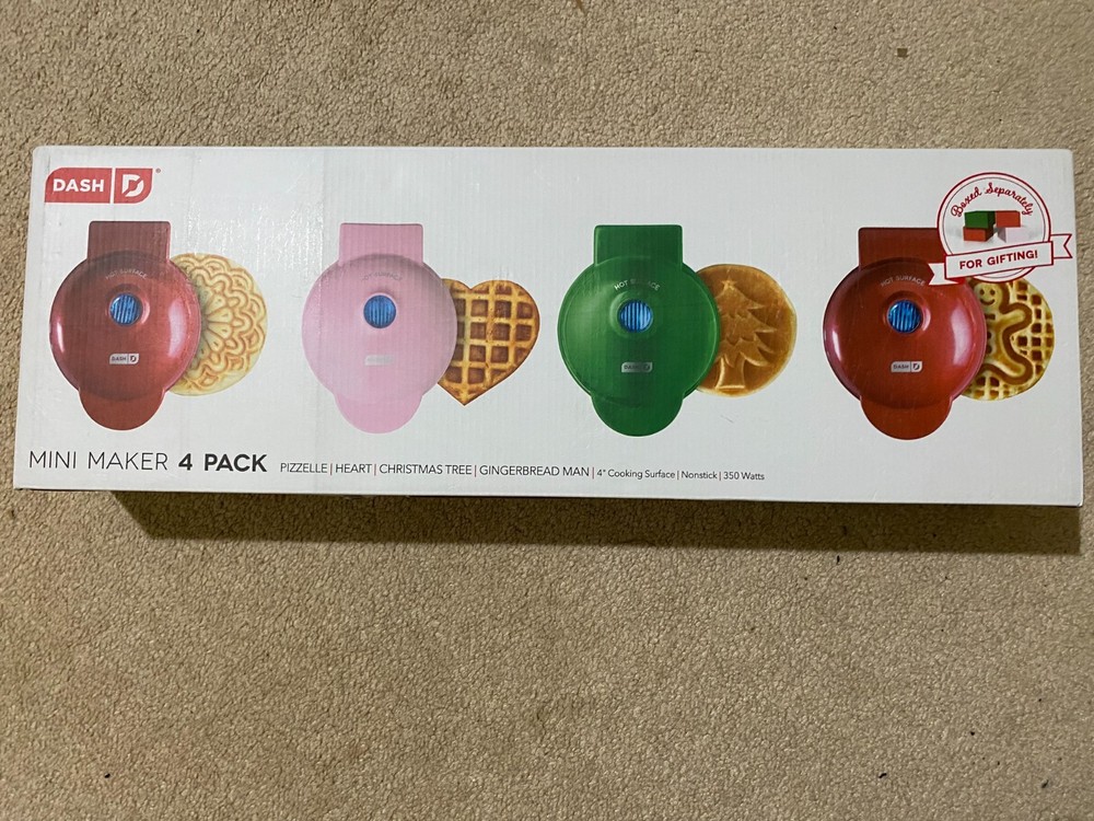 BRAND NEW - DASH Mini Maker 4-Pack Gift Set Mini Waffle Maker Griddle Multicolor