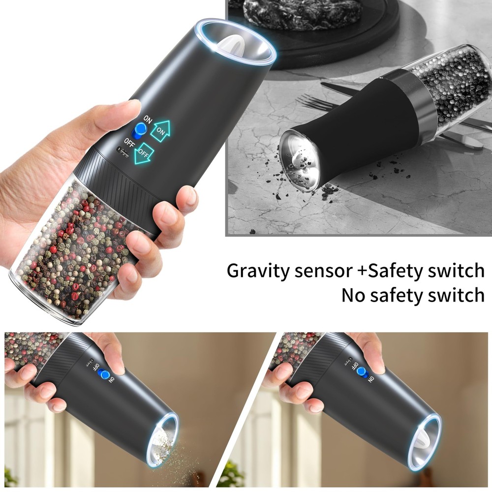RECHARGEABLE - Pepper and Salt Grinder Set, Adjustable Coarseness, With Light...