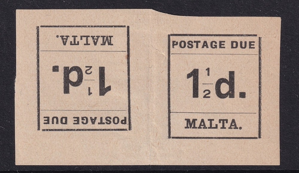 MALTA 1925 sgD3a - 1½d POSTAGE DUE TETE-BECH PAIR - mounted mint