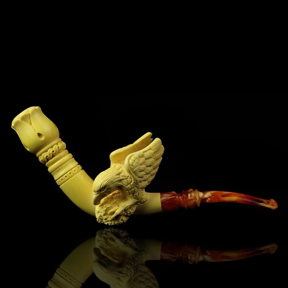 Eagle Cheroot Pipe By Erdogan EGE Handmade Block Meerschaum-NEW  CASE#528