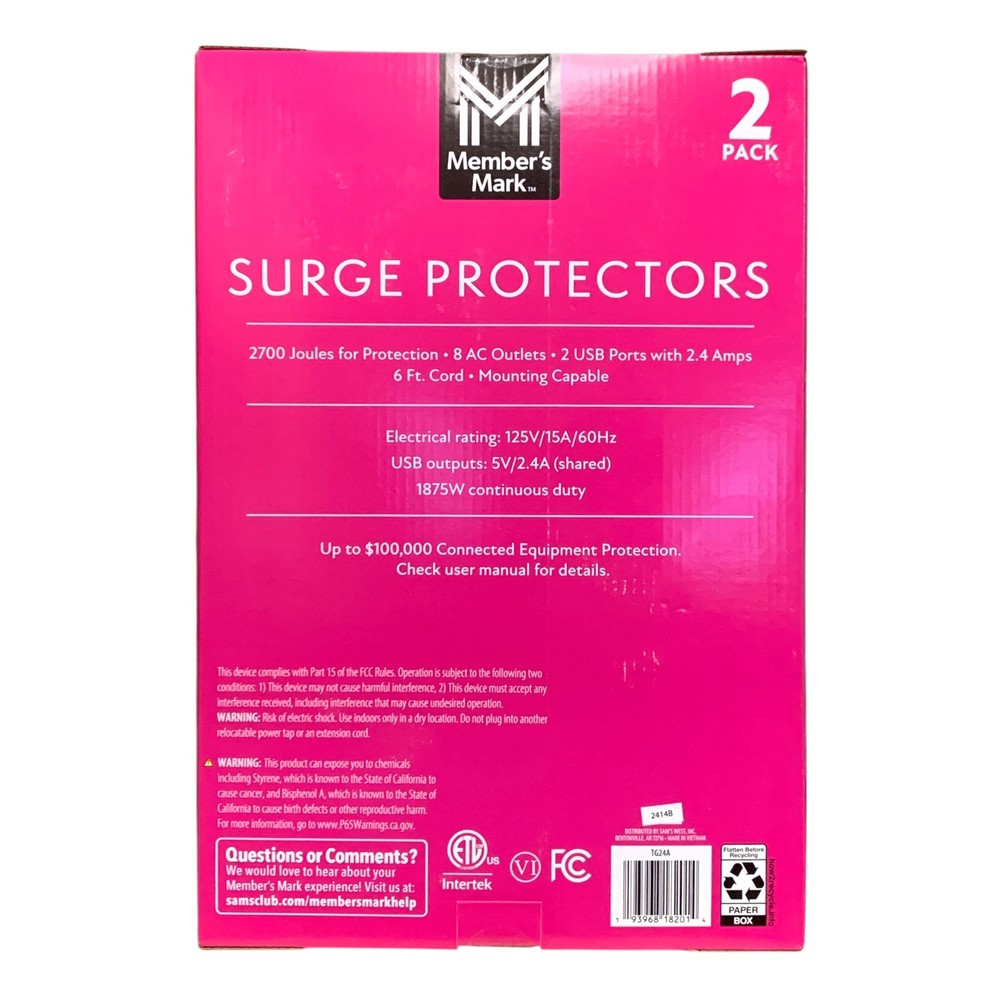 Member's Mark Surge Protector Bundle With USB (2-Pack)