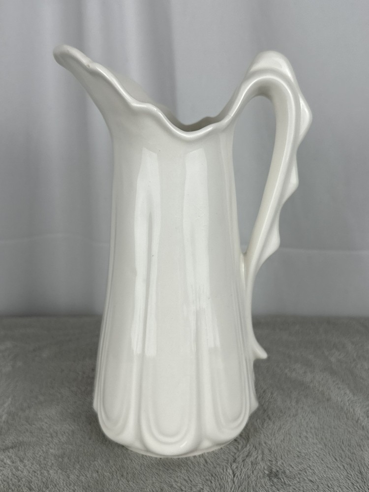 Vintage White Ceramic Pitcher Scallop Design 8.5 X 5"