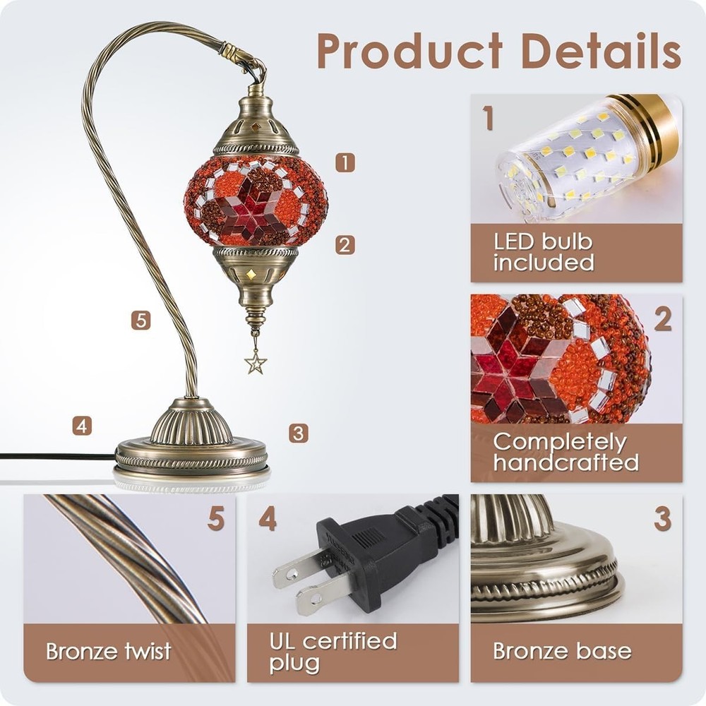 Artistic Moroccan Bedside Lamp with Bronze Base - Remote Control & LED Included