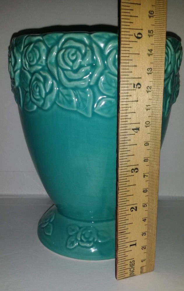 Planter Blue Roses Footed Vase Ceramic