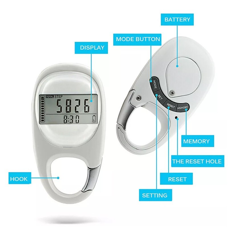 Simple LCD Display Walking Step Counter Clip on Step for Walking 3D Pedometer