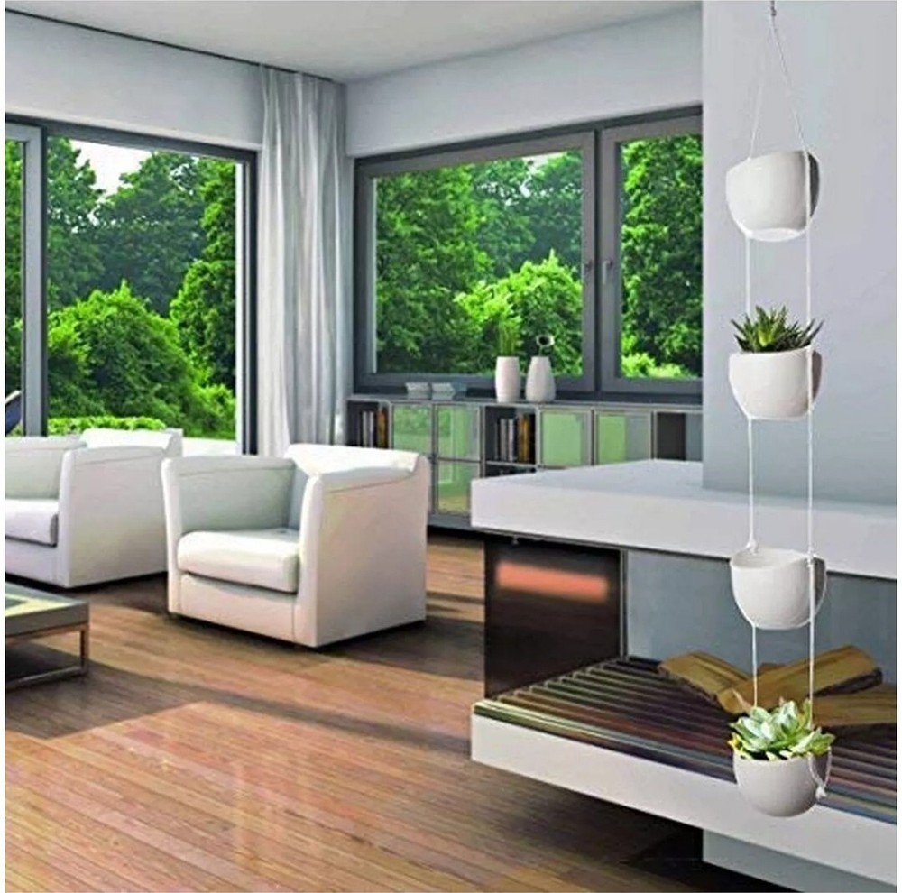 4-Tier Hanging Plant Holder White Ceramic Planter
