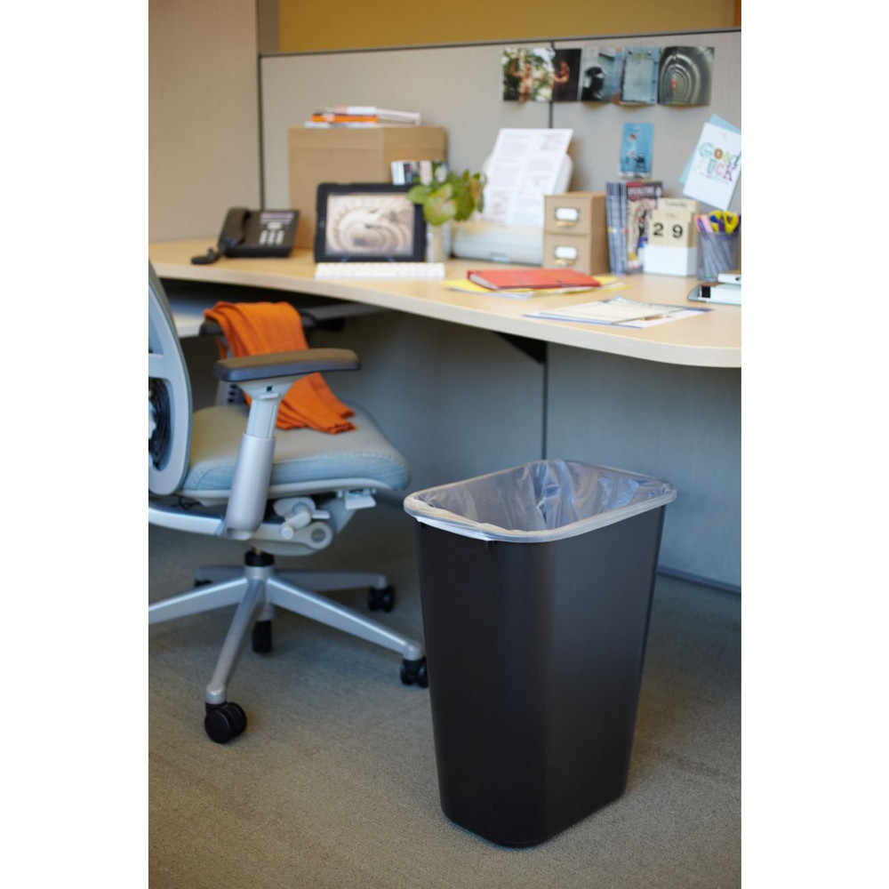 Commercial Wastebasket Trash Container, 41QT/10.25 GAL, Plastic, Black, Stackabl
