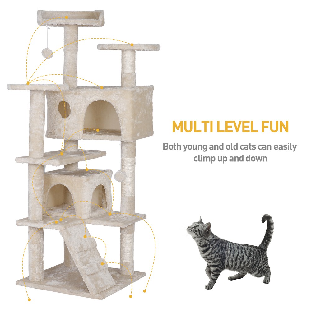 55 Inch Cat Tree Multi Level Tower Condo Activity Center Scrathching Post Beige