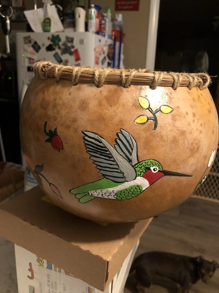 Hand Painted Gourd Bowl Signed