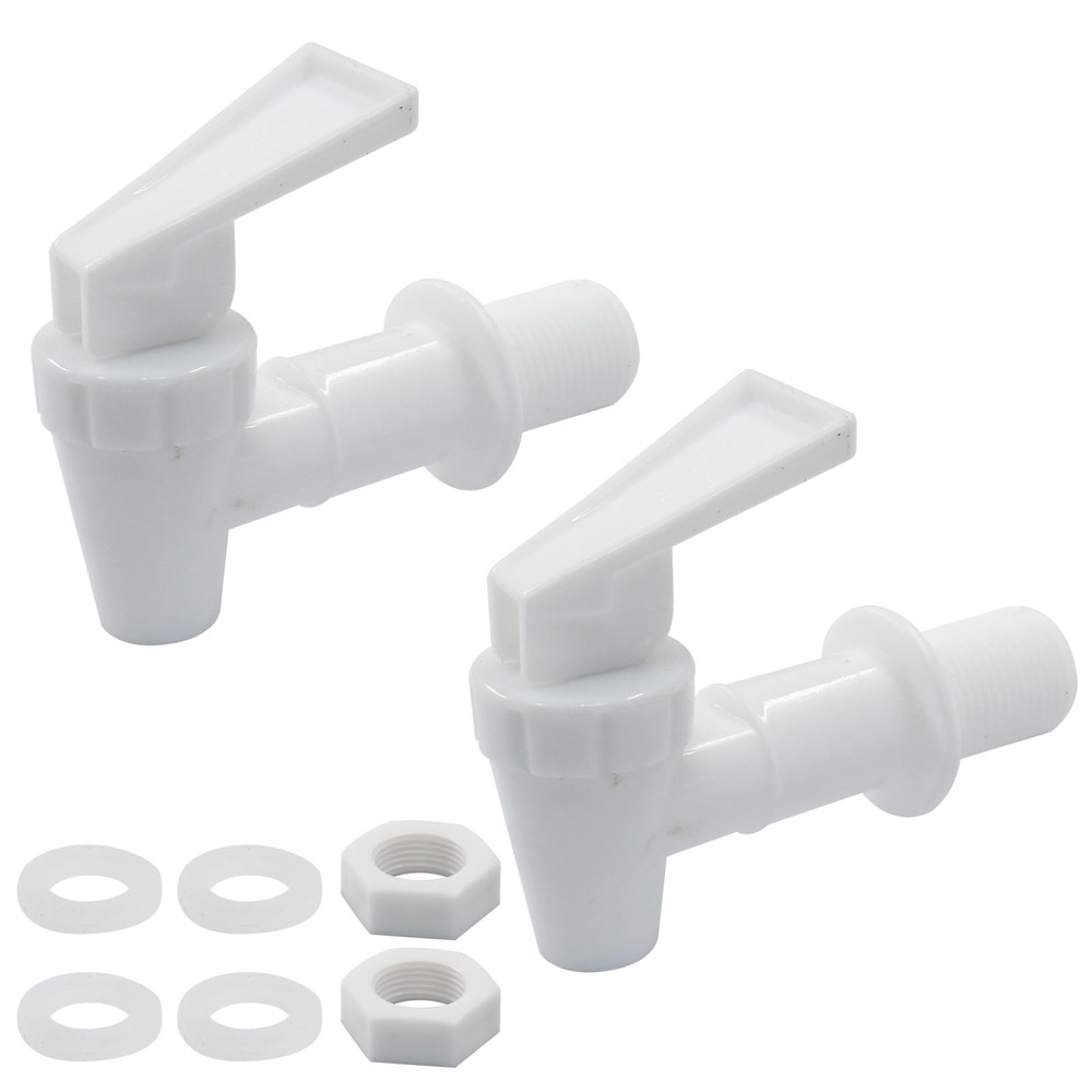 2pcs Replacement Cooler Faucet, Plastic Water Dispenser Tap Set, White