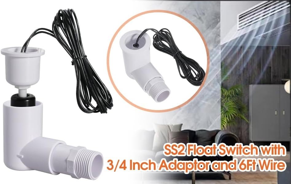 SS2 Float Switch 3/4 inch L shape for HVAC Drain Pan Condensate Outlet