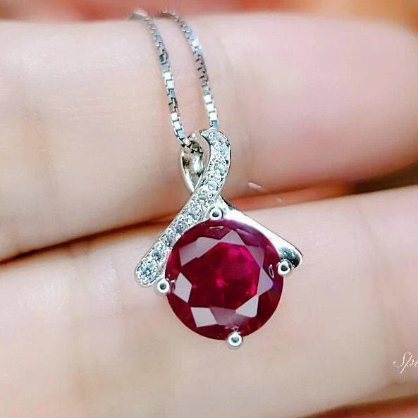 Tiny Red Ruby Necklace • Gemstone Bow Necklace • 2CT Bowknot Ruby Pendant