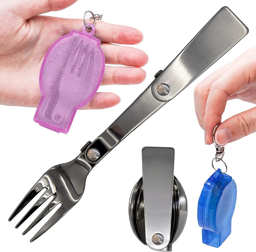 Foldable Fork & Spoon Set Portable Folding Spoon & Fork Set W/ Two Plastic Cases