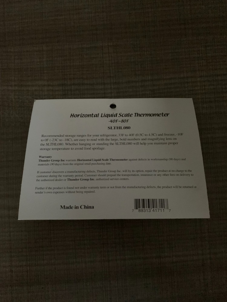Thunder Group SLTHL080, Horizontal Liquid Scale Thermometer