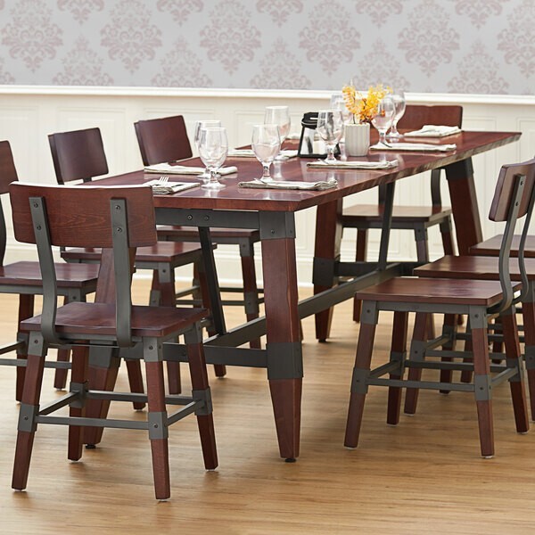30" x 96" Rectangular Solid Wood Live Edge Restaurant Table Top in Mahogany Wood