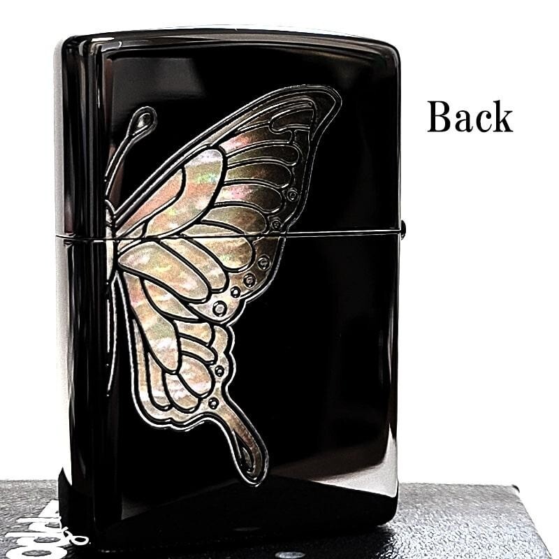 Zippo White Butterfly Shell Black Etching 2 Sided Processing Lighter Regular