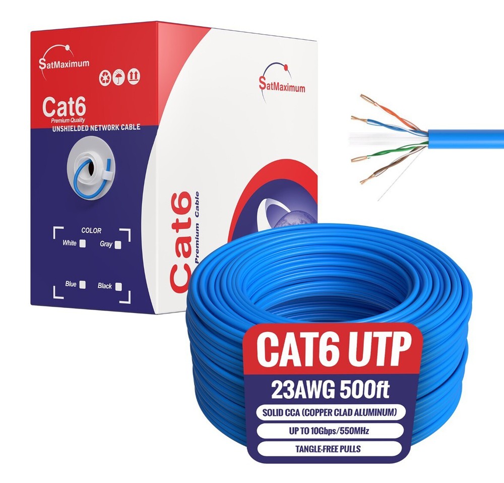 CAT6 500ft UTP Ethernet Network Cable Blue 23AWG LAN Solid Bulk Wire