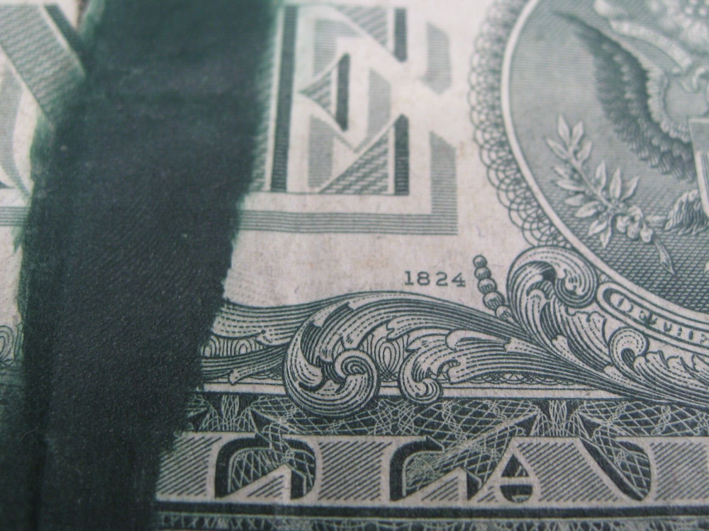 ERROR Note: INK SMEAR. 1974 $1 One Dollar FRN Note. B/C Block.