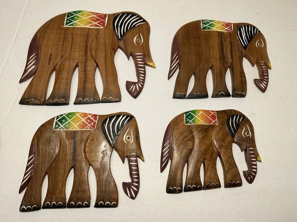 Handcrafted Wood Elephant Wall Decor Set of 4