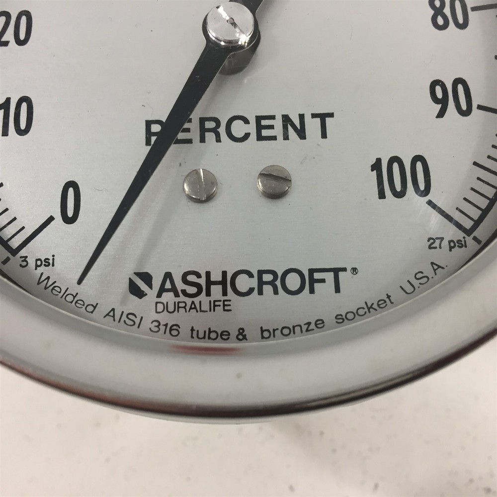 Ashcroft Receiver Gauge 3.5" 3-27PSI 0-100% Back Panel Mount