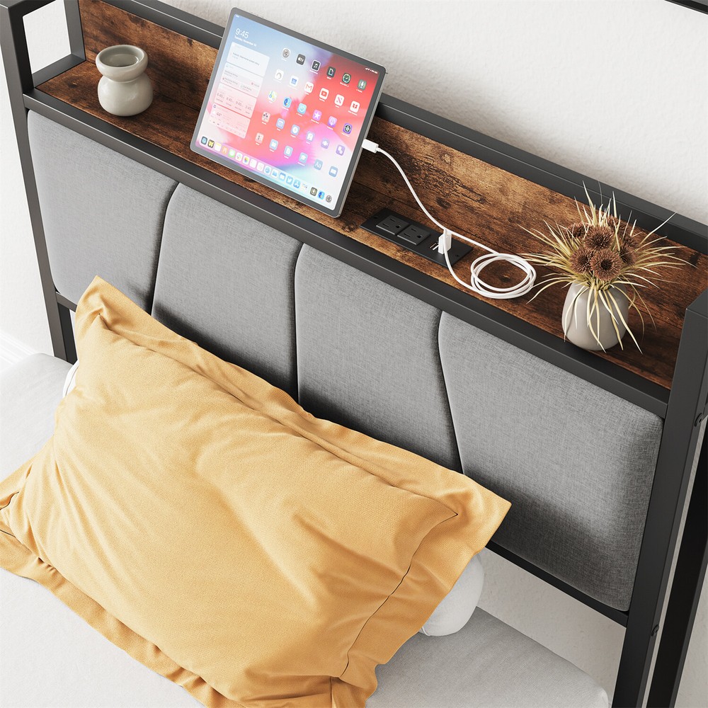 Twin/Full/Queen Size Bed Frame Metal Platform Bed Frame w/ Storage Headboard