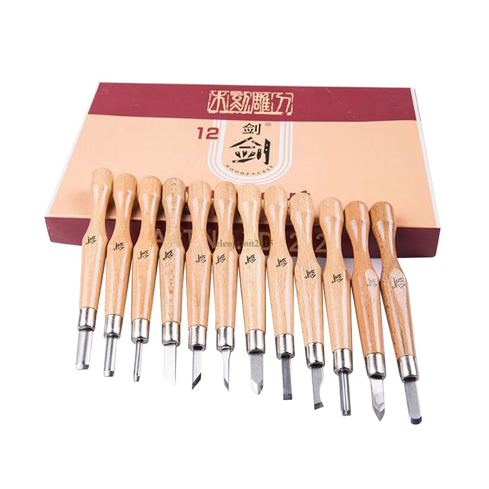 12Pcs Wood Carving Hand Chisel Tool Set Professional Woodworking Gouges Steel