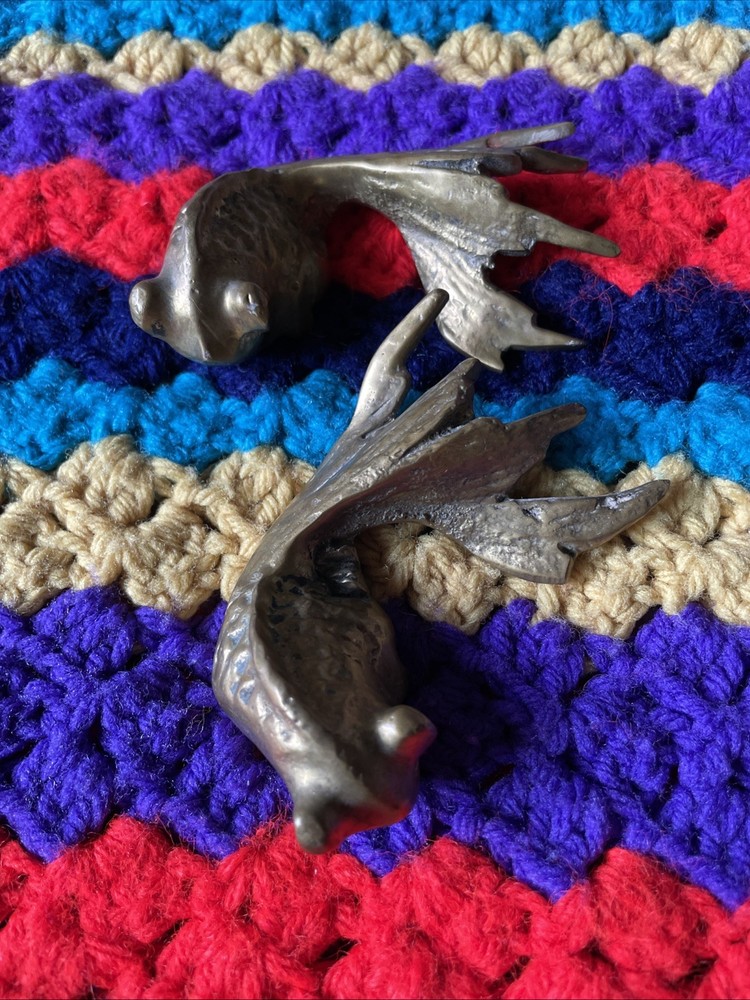 Pair of Vintage Solid Brass Koi Fish Drawer Pulls Cabinet Hardware – 3”